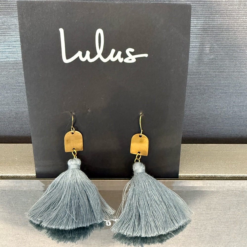 Lulu's Gold and Blue Tassel Earrings